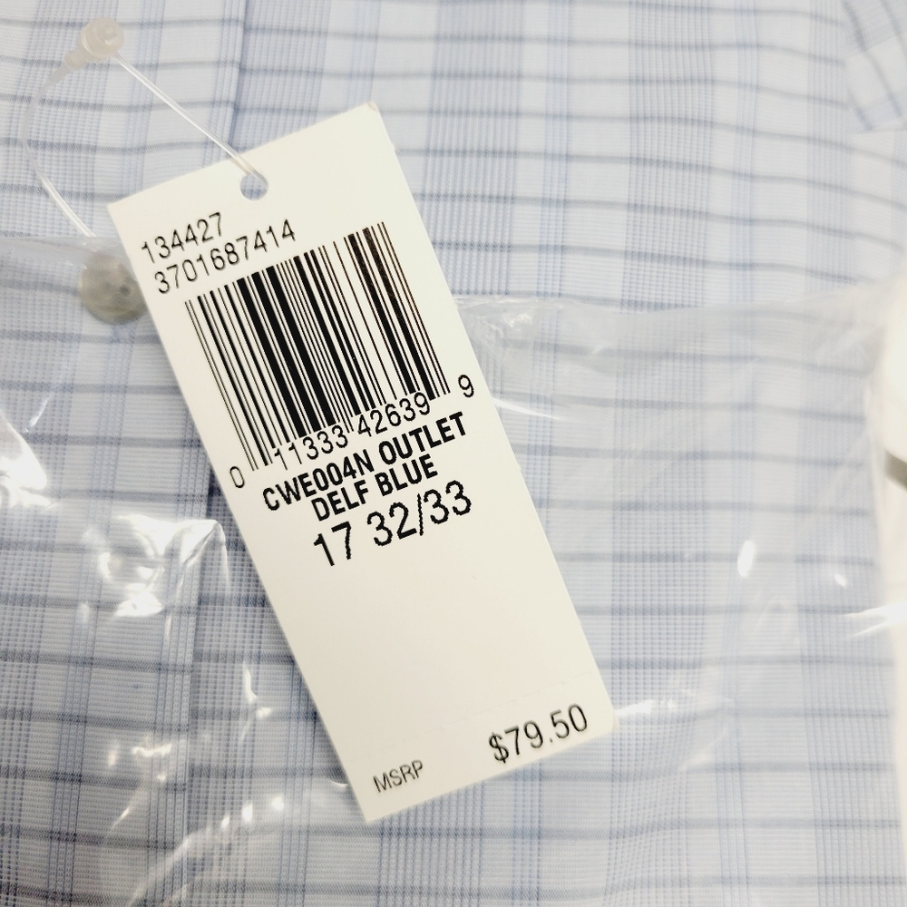 Calvin Klein STEEL+ Slim-Fit Non-Iron Stretch Blue Check Dress Shirt 17 32/33 XL - Picture 12 of 14